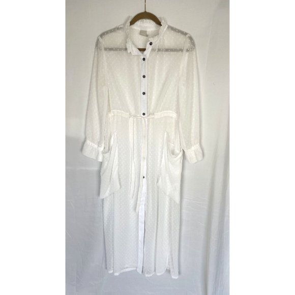 Malia Mills Carol Robe Sheer Maxi Coverup Dress M White - Picture 3 of 14